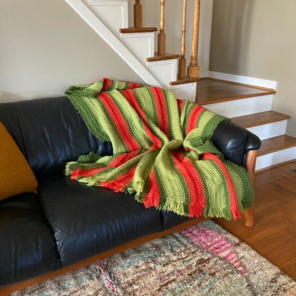 boho mid century blanket handmade vintage - Picture 6 of 8